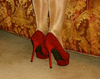 Original CH Fashion from Corsets and Heels. Red Suedette Platform Court Heels 1980s (NEW)