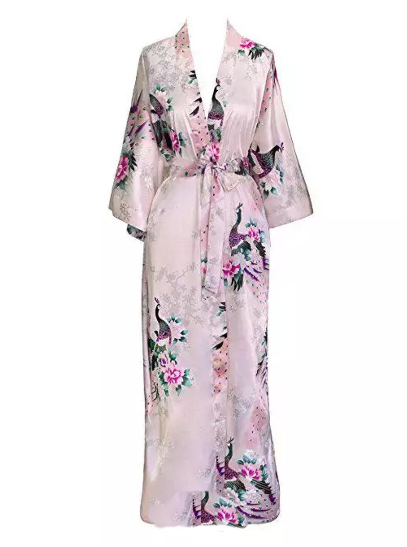 Silky Kimono in Pale Pink With Birds of Paradise Design. Size - Etsy UK