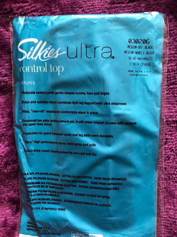 Silkies Ultra Control Top Pantyhose Tights Hosiery Ultra Sheer Legs Barely  Black Size Medium 