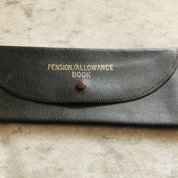 Vintage black leather pension/allowance book wallet. It also has space at the back for cards. Prefect retirement gift, stocking filler