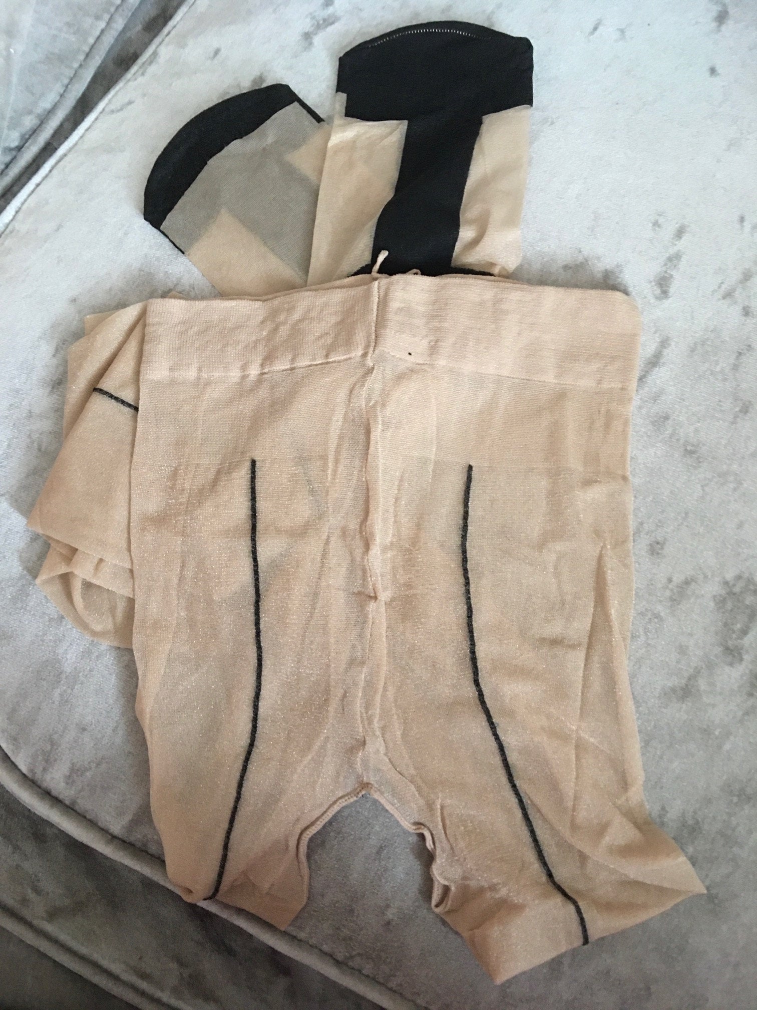 Image of Rare Retro S High Gloss Shiny Back Seam Pantyhose | Open Crutch