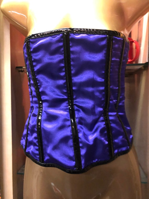 Purple satin and black pvc  boned corset bodice, … - image 3