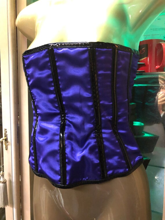 Purple satin and black pvc  boned corset bodice, … - image 2