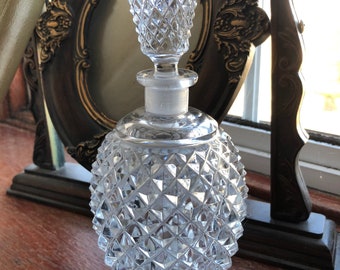 Vintage unusual pineapple shaped cut glass crystal  perfume bottle with ornate glass stopper.  Perfect gift for perfume collector