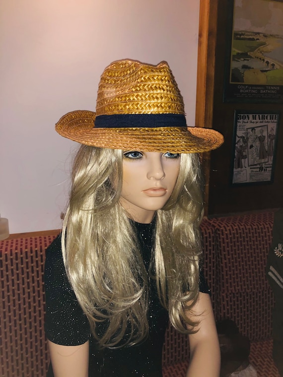Vintage Hats Straw Hat With Navy Head Band Super Stylish and Very