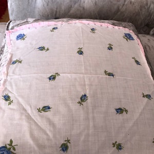 Vintage blue floral printed handkerchief (hankie) perfect for collector or vintage fan steampunk
