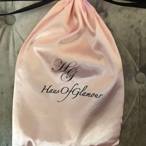 Pale pink satin drawstring HausOfGlamour gift bags ideal to store hosiery, jewellery, presents image 1