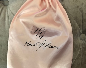 Pale pink satin drawstring HausOfGlamour gift bags ideal to store hosiery, jewellery, presents