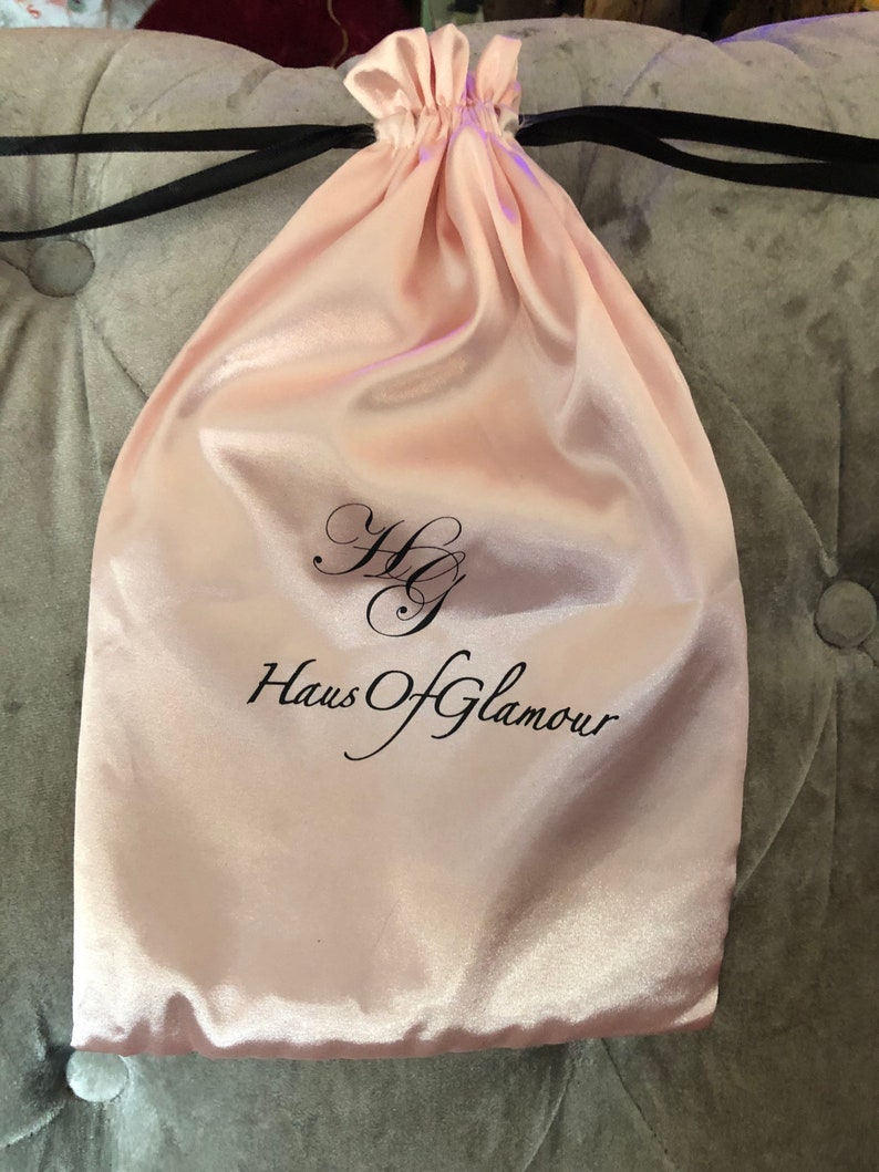 Pale pink satin drawstring HausOfGlamour gift bags ideal to store hosiery, jewellery, presents image 1