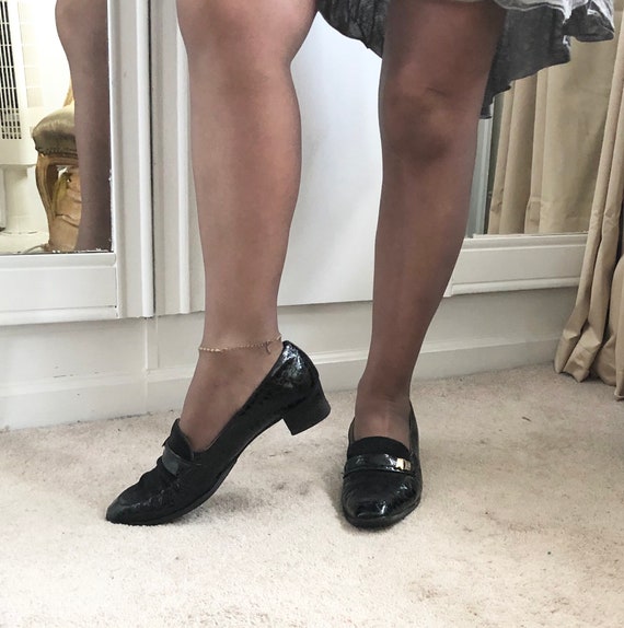 Bally black patent leather in a faux snakeskin pat