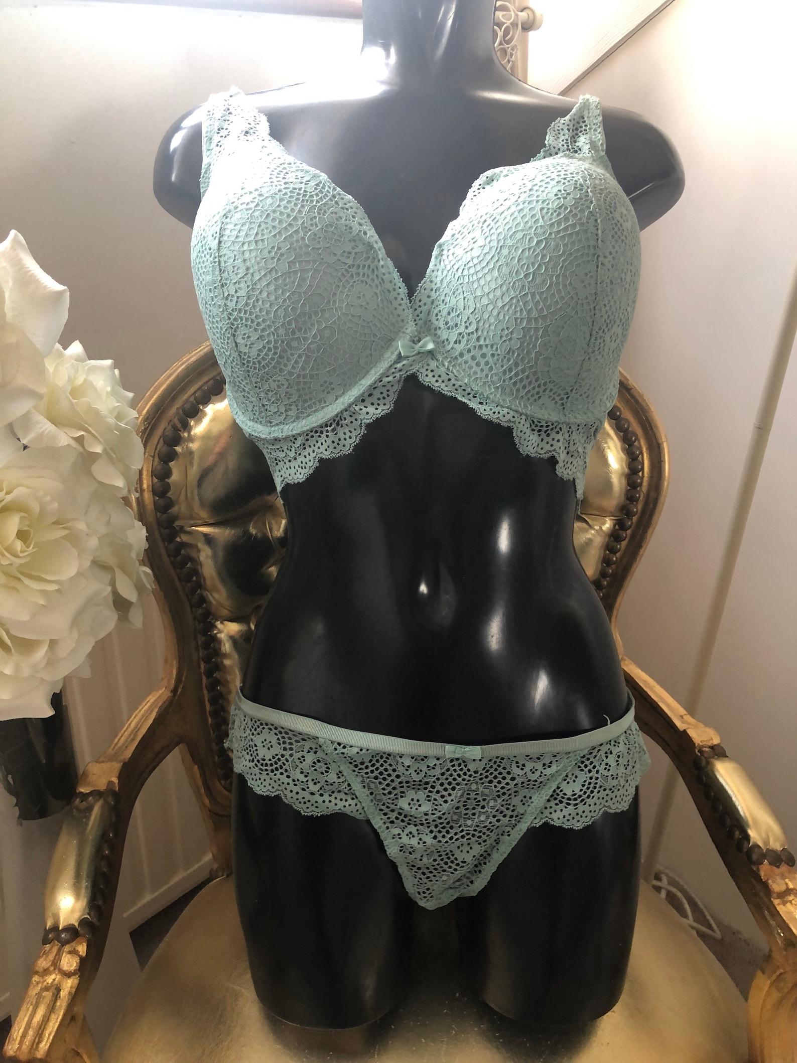 Pale Mint Green Lace Bra and Panties Set Size U.K./US36F EU80G Etsy