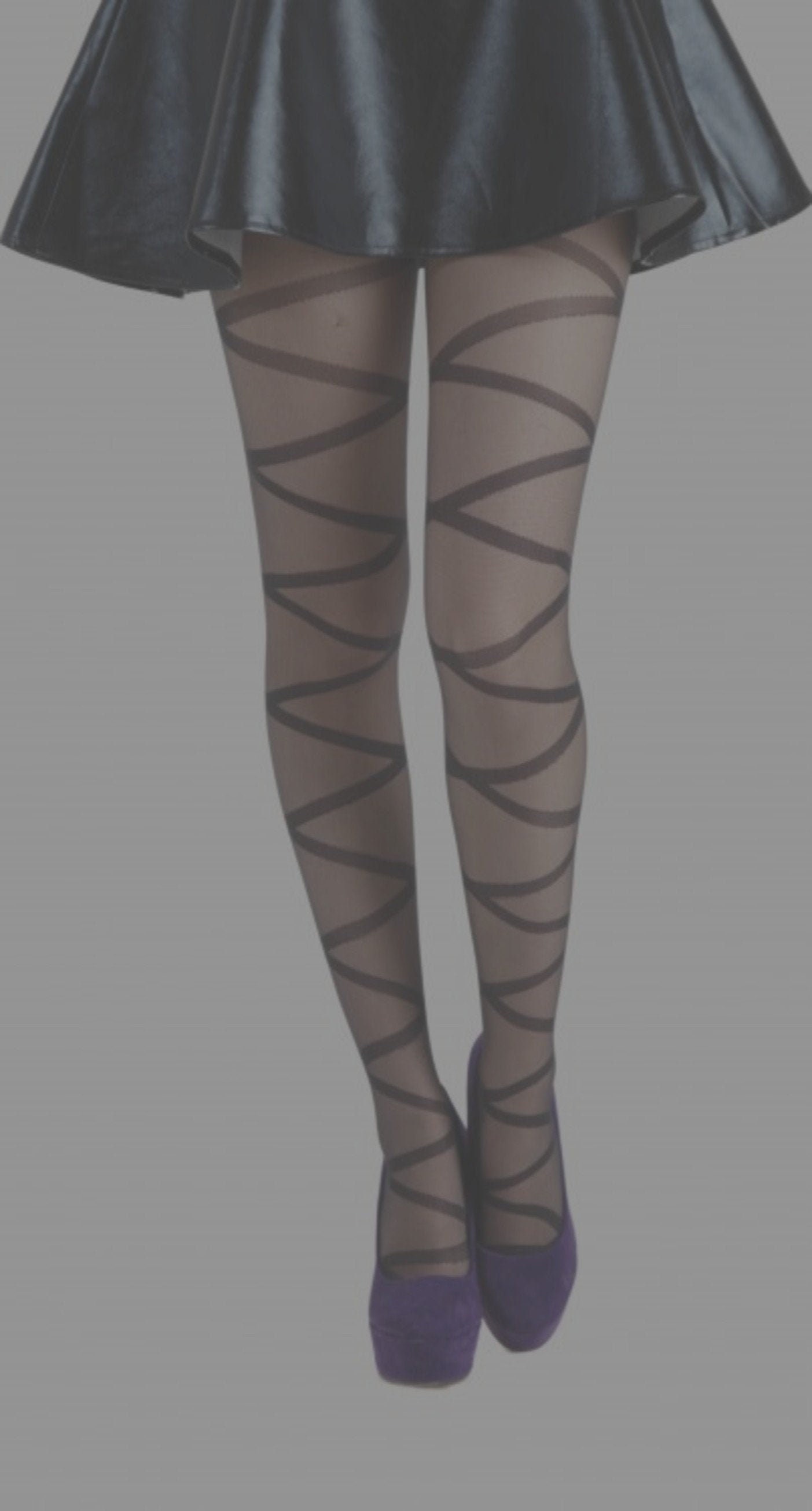 Vintage Criss Cross Bondage Pantyhose Tights in Grey or Black