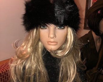 Black faux fur ear warmer / head band, super stylish and perfect for winter, very in vogue