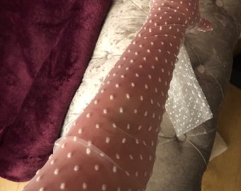 Extra long ivory white polka dot net  see thru full length gloves, ideal for proms, dinner parties, opera nights, bridal, prom, burlesque