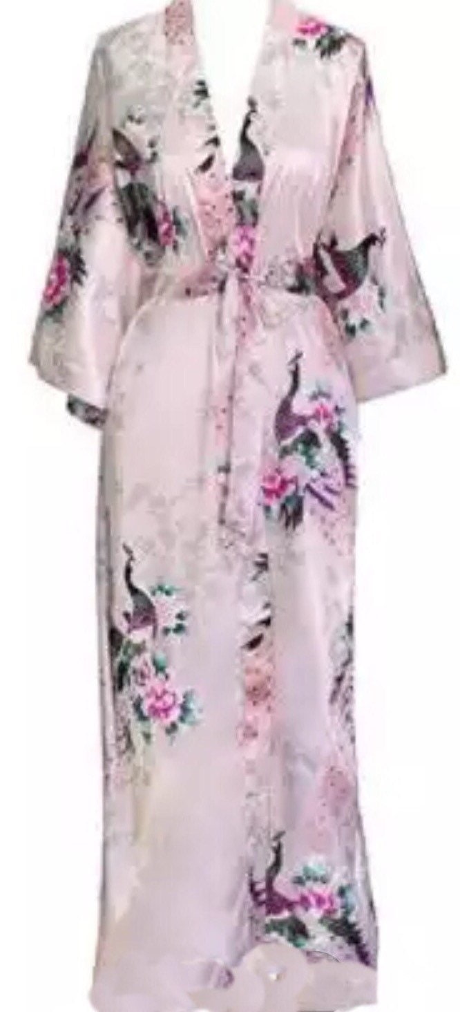 Silky Kimono in Pale Pink With Birds of Paradise Design. Size - Etsy UK