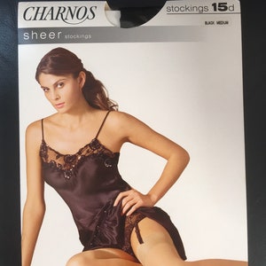 Vintage 1990s Charnos Sheer Stockings 15 denier Czarny Średni