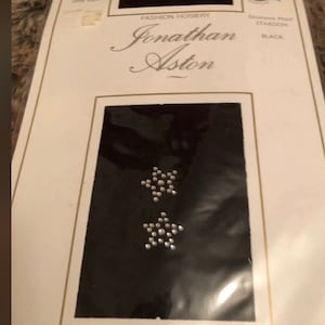 Vintage Jonathan Aston Black Pantyhose Tights with Diamanté Stars on Ankle One Size