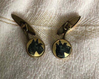 Vintage gold effect Scottish Terrier Scottie dog design cufflinks with chain links. Dog Owner, Wedding, Steampunk, office attire
