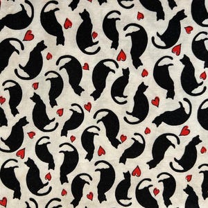Black Cats - Red Hearts Fabric l Pre-washed and Steamed l 100% Cotton