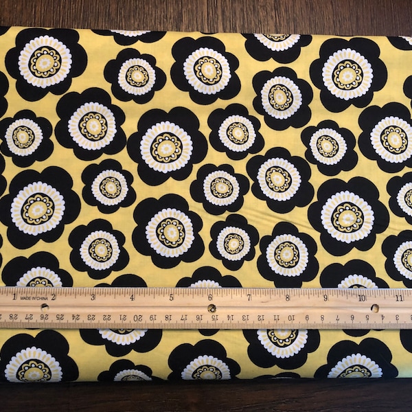 Sunny Days Fabric, Yellow Background Black Flowers,  By Pink Chandelier Wilmington Prints, 1/2 yard