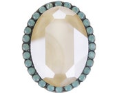 Unique Cabinet Knob Swarovski Crystal Ivory Cream Decorative Kitchen Cupboard Door Knob Art Deco Glass Girl Dresser Drawer Oval Satin Nickel