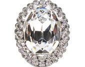 Unique Cabinet Knob Swarovski Clear Crystal Decorative Kitchen Cupboard Door Knob Art Deco Glass Girl Dresser Drawers Oval Satin Nickel Knob