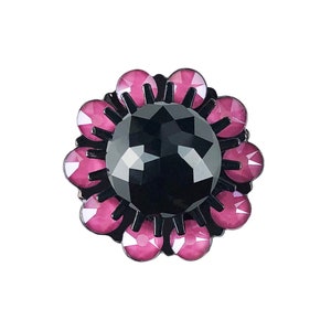 Unique Crystal Cabinet Knob; Peony Pink and Jet Flower on Matte Black; Decorative Kitchen Cupboard Door Knob, Rhinestone Art Deco Hardware