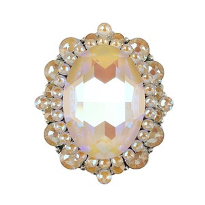 Unique Crystal Ivory Cream DeLite Cabinet Knob, Oval Antique Silver Satin Nickel, Kitchen Cupboard Door Knob, Decorative Crystal Hardware