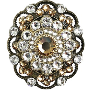 Unique Crystal Cabinet Knob with Matching Backplate; Fancy Jeweled Antique Bronze Hardware for Drawers Cupboards; Honey Bronze Golden Shadow