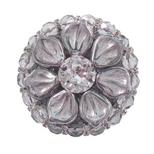 Decorative Cabinet Knob Crystal & Czech Glass Silver Flower; Unique Chrome Decorative Kitchen Cupboard Door Knob; Art Deco Dresser Drawers