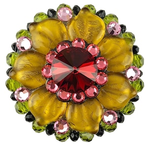 Flower Crystal Cabinet Knob; Scarlet, Rose, Topaz, Olivine; Czech Glass Beads; Unique Colorful Fancy Jeweled Hardware; Kitchen Cupboard Door