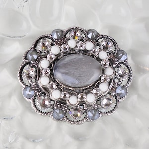 Brooch, Crystal Gray and White Brooch for Lapels, Bling Pin for Hats, Jeweled Brooch for Tichel, Brooch for Headscarf, Costume Jewelry