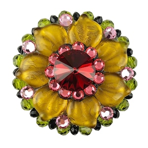 Blumen-Kristallschrankknauf; Scharlachrot, Rose, Topas, Olivin; Böhmische Glasperlen; Einzigartige bunte, ausgefallene Juwelierwaren; Küchenschranktür