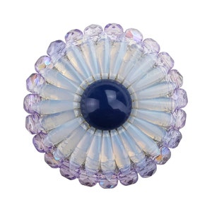 Unique Cabinet Knob, Large Dark Lapis Pearl White Opal Violet Czech Glass Flower; Decorative Kitchen Cupboard Door; Art Deco Hardware