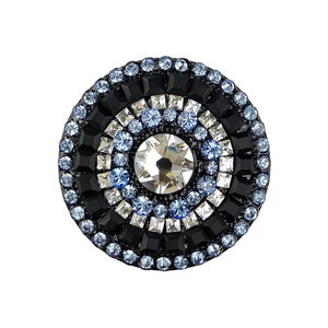 Unique Cabinet Knob; Matte Jet, Sapphire, Clear Crystals on Black; Decorative Kitchen Cupboard Door, Rhinestone Art Deco Hardware