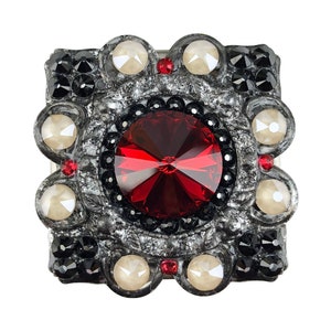 Jet Scarlet Cream Crystal Cabinet Knob; Unique Square Decorative Kitchen Cupboard Door Knob; Ornate Antique Silver Art Deco Dresser Drawer