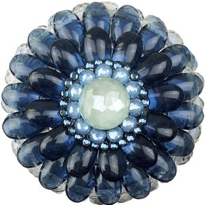 Unique Flower Crystal Cabinet Knob; Large Decorative Montana Blue Beaded Drawer Knob; Fancy Jeweled Kitchen Cupboard Closet Hardware