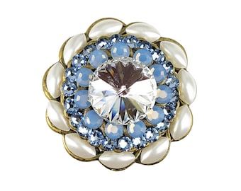 Unieke kastknop saffierblauw opaalkristal &witte parel; Gouden decoratieve keukenkast deurknop messing art deco dressoirladeknop