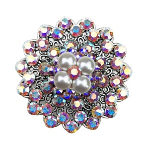 Unique 2" Cabinet Knob Crystal AB White Pearl Flower; Decorative Kitchen Cupboard Door Knob; Fancy Sparkling Drawer Hardware
