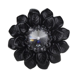 Unique Cabinet Knob Crystal Black Czech Glass Flower; Decorative Kitchen Cupboard Door Knob; Jeweled Art Deco Dresser Drawer Elegant Asian