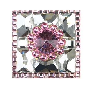 1 1/2" Unique Pink Square Crystal Knob; Matte Gold Modern Rhinestone Hardware; Kitchen Cabinet Cupboard Door, Dresser Drawer, Vanity Knob