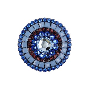 Unique Cabinet Knob; Air Blue Opal, Sapphire Crystal Rhinestones on Oil Rubbed Bronze; Decorative Kitchen Cupboard Door, Art Deco Hardware