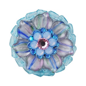 Unique Cabinet Knob Crystal Pink Aqua Czech Glass Flower; Decorative Kitchen Cupboard Door Knob Art Deco Girl Dresser Drawer Nursery Cottage