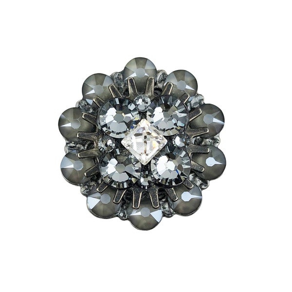 Unique Cabinet Knob; Clear, Dark Grey, Silver Night Crystal Rhinestones; Small Chrome Decorative Kitchen Cupboard Door Flower Dresser Drawer