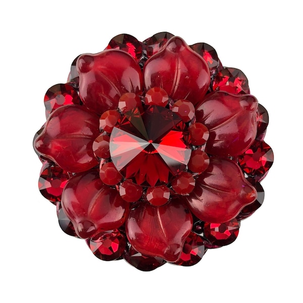 Scarlet Crystal Cabinet Knob; Czech Glass Beaded Flower Unique Colorful Kitchen Cupboard Door Knob; Glamorous Decorative Hardware