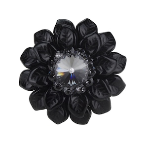 Puxador de cristal preto em formato de flor, vidro checo, estilo Art Déco com detalhes em joia.