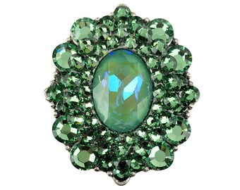 Unique Green Crystal Cabinet Knob; Silky Sage DeLite Crystal Stone & Erinite Rhinestones; Fancy Jeweled Chrome Hardware - Drawers Cupboards