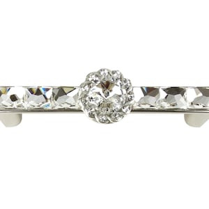 3 Inch Crystal Drawer Pull; Rhinestone Chrome Cabinet Handle; 76mm Kitchen Cupboard Closet Hardware; Fancy Jeweled Feminine Bathroom Vanity