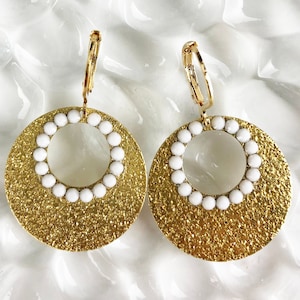 White Alabaster Crystal Earrings, Gold Star Dust Circle Dangle Earrings, Rhinestone Other Colors, Colorful Glitzy Art Deco Costume Jewelry