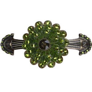 3 3/4 Inch Crystal Flower Drawer Pull; Rhinestone Antique Brass Cabinet Handle; 3.75 Kitchen Cupboard Closet Hardware; Fancy Jeweled Office
